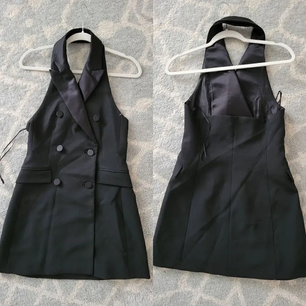 ZARA SLEEVELESS DOUBLE BREASTED DRESS BLACK S - Picture 5 of 9